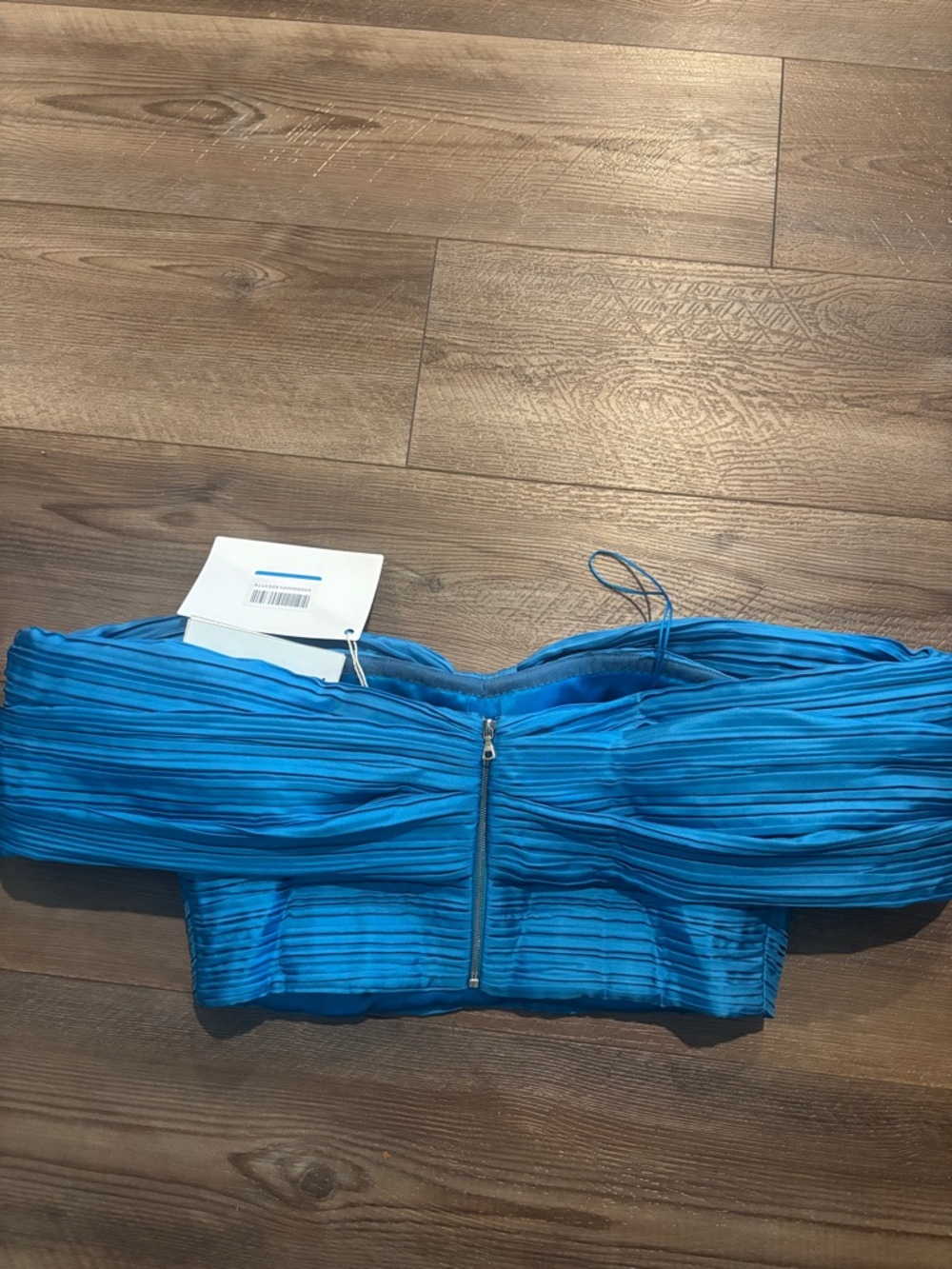 SEMSEM New York OFF-THE-SHOULDER PLISSÉ SILK BUSTIER TOP - Picture 6 of 10